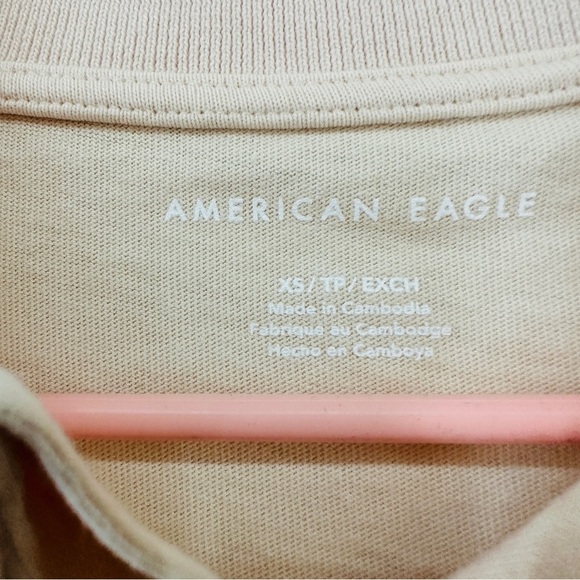 American Eagle Short Sleeve Polo Cropped Shirt Woman’s Size XS Light Pink Cream - Picture 5 of 11